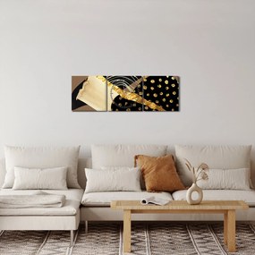 Tablou - Abstracție maro auriu N⁰1 (cu ceas) (90x30 cm)