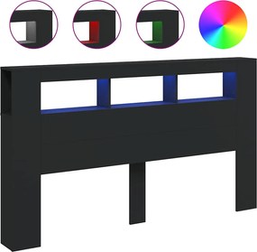 vidaXL Tăblie de pat cu LED, negru, 180x18,5x103,5 cm, lemn