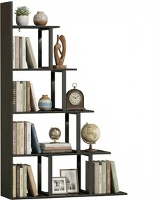 HOMCOM Etajeră bibliotecă separator de încăpere stil industrial în scară 5 rafturi 102 x 30 x 160 cm coloris negru | Aosom Romania
