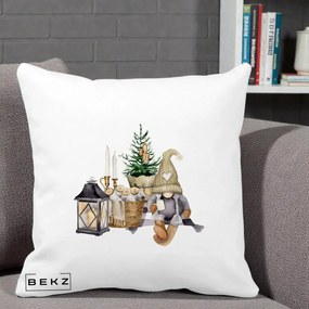 Perna Decorativa Gnom Scandinav cu Felinar, 40x40 cm, Alba Mata, Husa Detasabila, Perna Inclusa, BEKZ®