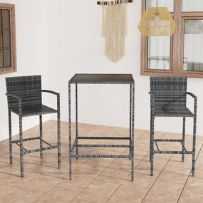 3064838 vidaXL Set mobilier bar de grădină, 3 piese, gri, poliratan