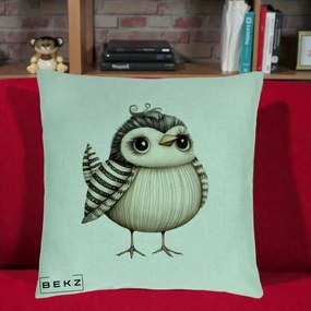 Perna Decorativa Pui Elegant Alb-Negru, 40x40 cm, Verde Menta, Husa Detasabila, Perna Inclusa, BEKZ®