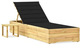 vidaXL Șezlong de grădină cu masă și pernă, lemn de pin tratat
