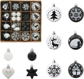 vidaXL Set de Globuri de Crăciun 40 pcs Negru și Alb Plastic