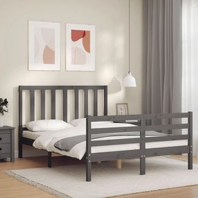 3193853 vidaXL Cadru de pat cu tăblie, gri, 120x200 cm, lemn masiv