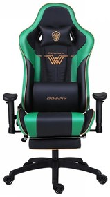 RESIGILAT- DOWINX Scaun gaming, ergonomic, pernă lombară cu masaj, suport pentru picioare, piele PU matlasata, respirabila, cotiere 4D, rezistent 150 kg, Negru/Verde