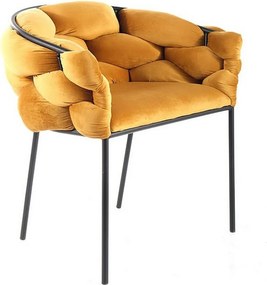 Scaun NORTE, galben mustar/negru, stofa catifelata/metal, 76x40x75 cm