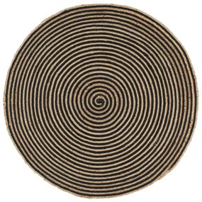 Covor lucrat manual cu model spiralat, negru, 120 cm, iuta Negru, 120 cm