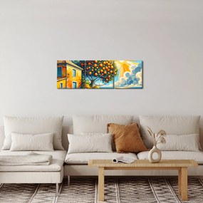 Tablou - Casă cu portocale I. (cu ceas) (90x30 cm)