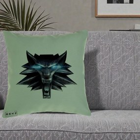 Perna Decorativa The Witcher Wolf Head, 40x40 cm, Verde, Husa Detasabila, Perna Inclusa, BEKZ®