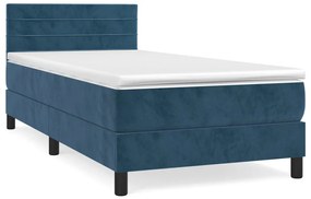 3141345 vidaXL Pat box spring cu saltea, albastru închis, 90x200 cm, catifea