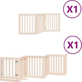 vidaXL Poartă de câini pliabilă cu ușă, 9 panouri, 450 cm, lemn plop