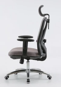 Scaun ergonomic SIHOO, pivotant, suport lombar, tetiera, cotiera, reglabile, reglare pe inaltime, mecanism inclinare/blocare in 3 pozitii, Mesh/Textil, Gri, cadru Negru