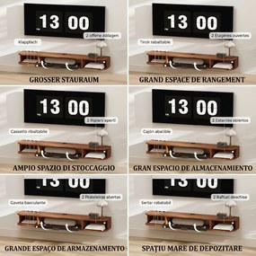 HOMCOM Mobilier TV Suspendat, Suport TV Până la 50" cu Sertar Rabatabil, 2 Rafturi Deschise și Orificiu pentru Cabluri, Mobilier pentru Televizor pentru Sufragerie, Dormitor și Sală de Stat, 120x24x16 cm, Nuc | Aosom Romania