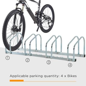 HOMCOM Suport de parcare pentru 4 biciclete din otel, 110x33x27 cm, argintiu