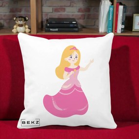 Perna Personalizata Printesa Roz cu Microfon, 40x40 cm, Alba Mata, Husa Detasabila, Perna Inclusa, BEKZ®