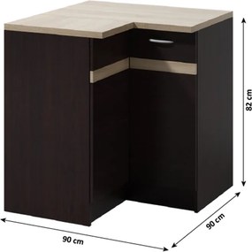 Dulap de jos de colţ, stejar sonoma închis/stejar sonoma, de stânga, LARESA 2 D90N