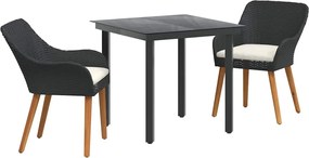 vidaXL Set de masă pentru grădină cu pernă 3 pcs Negru poliratan