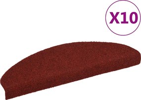 vidaXL Covorașe pentru scări autoadezive, 10 buc., 65x21x4 cm, roșu bordeaux, semirotunde, mari