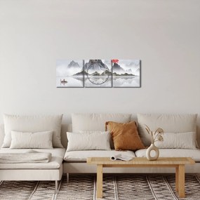 Tablou - Munții în ceață (cu ceas) (90x30 cm)