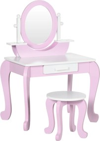 ZONEKIZ Set de Toaletă Machiaj, Măsuță de Machiaj cu Oglinzi și Taburet pentru Copii, Vârsta 3-6 Ani, 65,5x46x93 cm, Roz | Aosom Romania