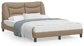 3208006 vidaXL Cadru de pat cu tăblie, cappuccino, 140x200 cm, piele ecologică