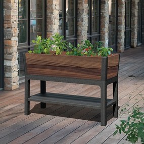 Cutie decorativă de grădină din plastic, cu raft inferior, 110 l, lemn de nuc