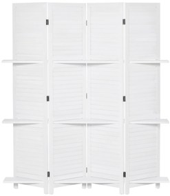HOMCOM Paravent interior 4 Panouri 160L x 170H cm 3 rafturi Pliabile separator de cameră Uși pliante Lemn de Paulownia Alb | Aosom Romania