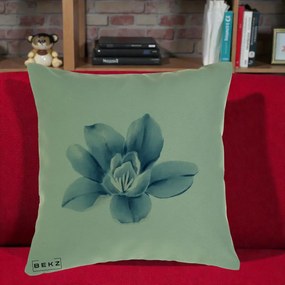 Perna Decorativa Magnolie Albastra Acuarela, 40x40 cm, Verde, Husa Detasabila, Perna Inclusa, BEKZ®