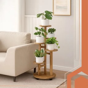 Suport din lemn pentru flori - 6 niveluri cu roți