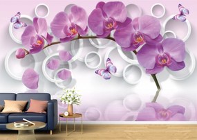 Tapet Premium Canvas - Orhideea si fluturele 3d abstract