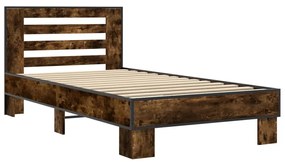 845659 vidaXL Cadru de pat, stejar fumuriu, 75x190cm, lemn prelucrat și metal