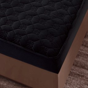 Husa de pat matlasata si 2 fete de perne din catifea, cu elastic, model tip topper, pentru saltea 140x200 cm, negru, HTC-31