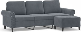 vidaXL Canapea cu 3 locuri și taburet, gri închis, 180 cm, catifea