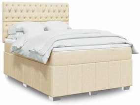 vidaXL Pat box spring cu saltea, crem, 140x200 cm, textil