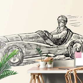 Tapet autoadeziv mașini de curse în design retro