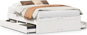vidaXL Cadru pat fără saltea/cu sertare alb, 150x200cm, lemn masiv pin