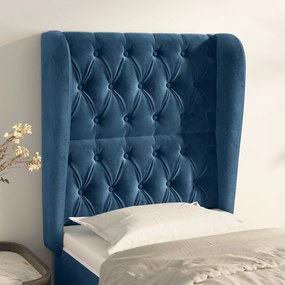 vidaXL Tăblie pat cu aripioare albastru închis 83x23x118/128cm catifea