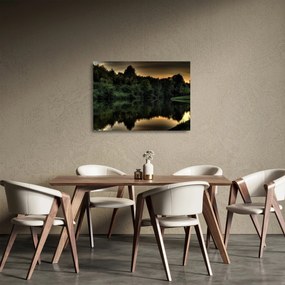 Tablou pe sticlă cu lac în pădure (70x50 cm)