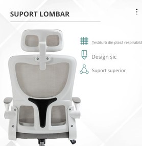 Vinsetto Scaun Birou Spătar Înalt din Plasă pentru Calculator cu Tetiera Reglabilă Suport Lombar Gri | Aosom Romania