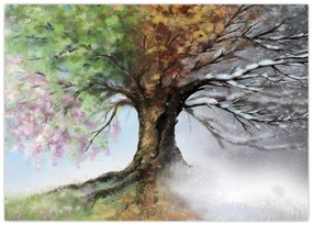 Tablou pe sticlă - Arborele celor patru anotimpuri (70x50 cm)