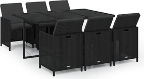 vidaXL Set mobilier de grădină cu perne, 7 piese, negru, poliratan