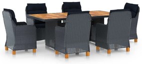 vidaXL Set mobilier exterior cu perne, 7 piese, gri închis, poliratan