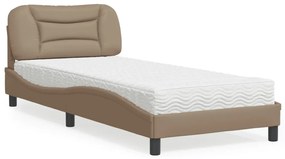 3208693 vidaXL Pat cu saltea, cappuccino, 90x190 cm piele ecologică