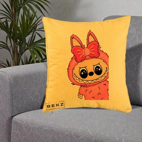 Perna Personalizata Labubu Roz cu Funda, 40x40 cm, Galben, Husa Detasabila, Perna Inclusa, BEKZ®