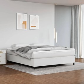 3144615 vidaXL Pat box spring cu saltea, alb, 160x200 cm, piele ecologică