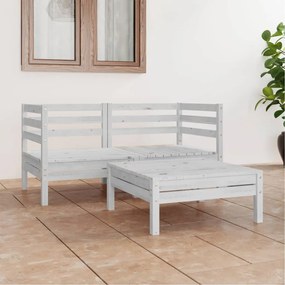 Set mobilier de gradina, 3 piese, alb, lemn masiv de pin Alb, 1