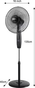 Ventilator cu picior cu telecomandă Klausberg KB-7718, 40 cm, negru - LED, oscilație, temporizator, 3 viteze