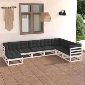 3076765 vidaXL Set mobilier de grădină cu perne, 8 piese, lemn masiv de pin