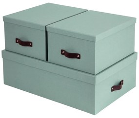 Cutii de depozitare verde-mentă 3 buc. din carton cu capac 31x47x15 cm Inge – Bigso Box of Sweden